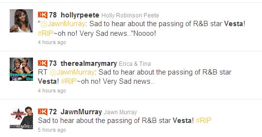 Celeb's tweets about Vesta William dead